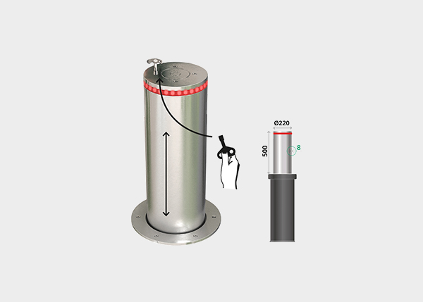 Mobiliario Urbano ,Pilonas ,H220L8 Pilona Telescópica Automática con llave y LED Ø220 x 500