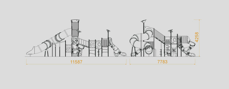 Parques infantiles con columpios, toboganes y juegos infantiles , Línea Alu , PAC5 ELIX ,
